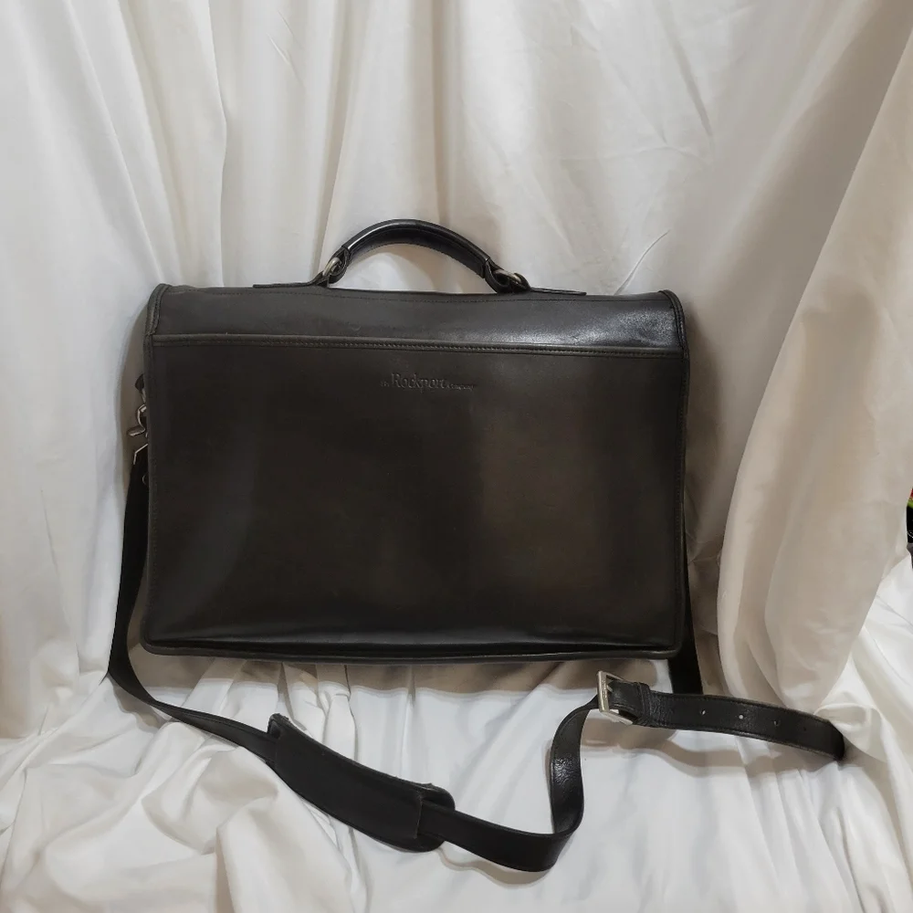 Rare Vintage Rockport Black Full Grain Leather Briefcase